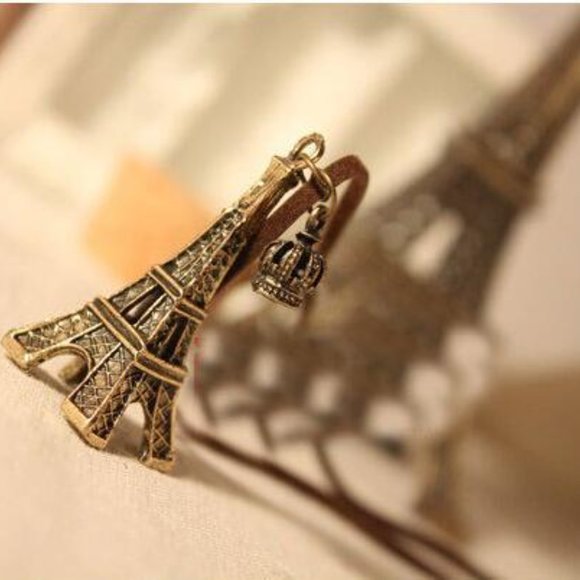 Eiffel Tower Paris Necklace Leather Cord - Picture 7 of 9